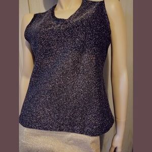 Vintage 70s MOD Disco Glam Silver Metallic Shimmery Glitter Lurex Shell Top